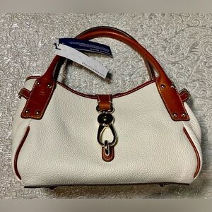 White and brown Dooney bag